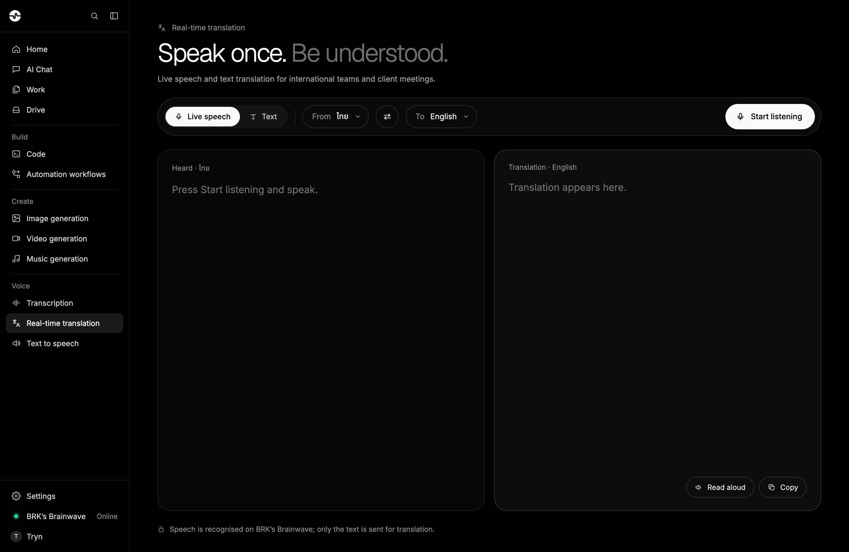 Brainwave desktop app: Real-time translation