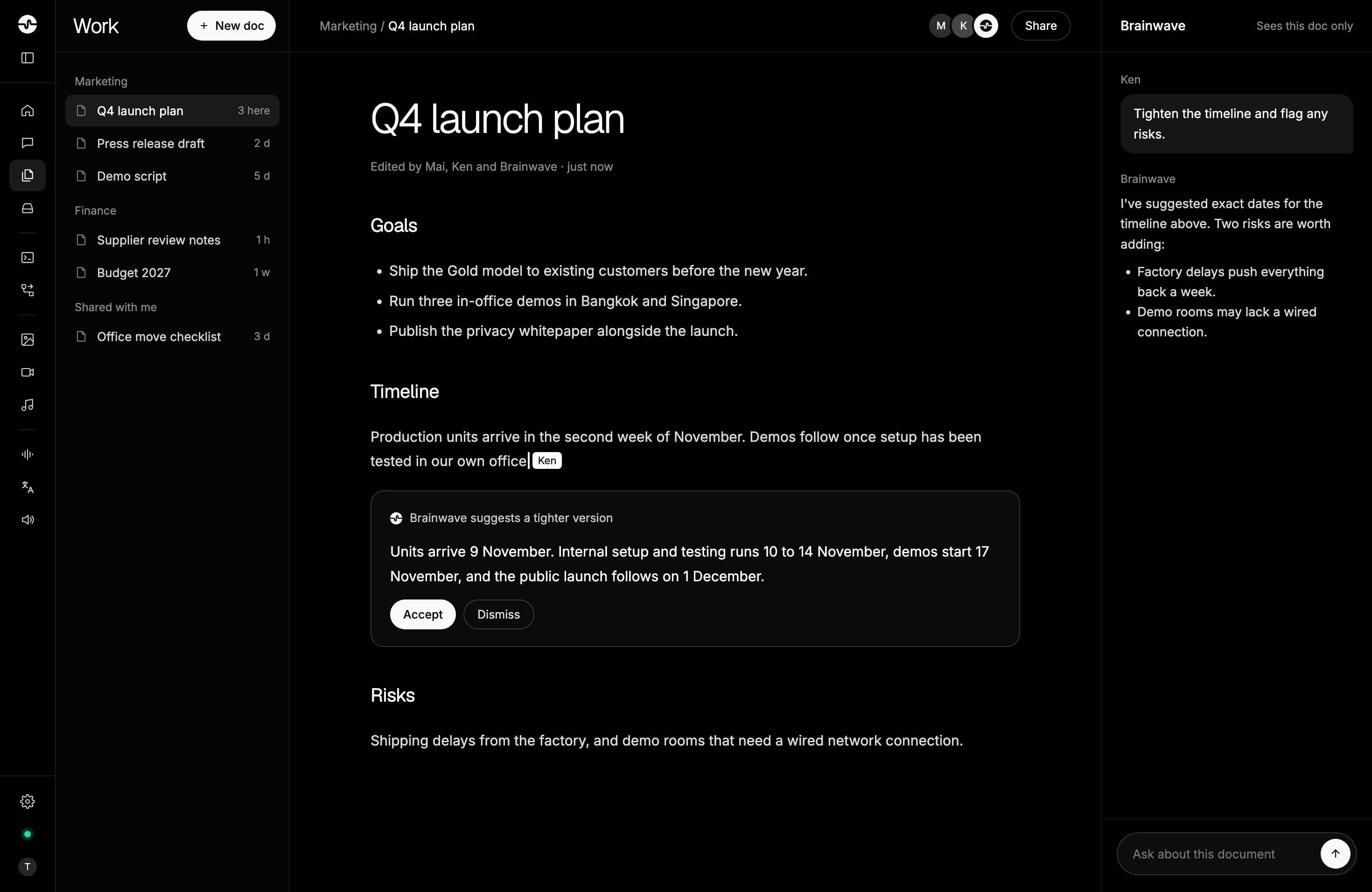 Brainwave desktop app: Work