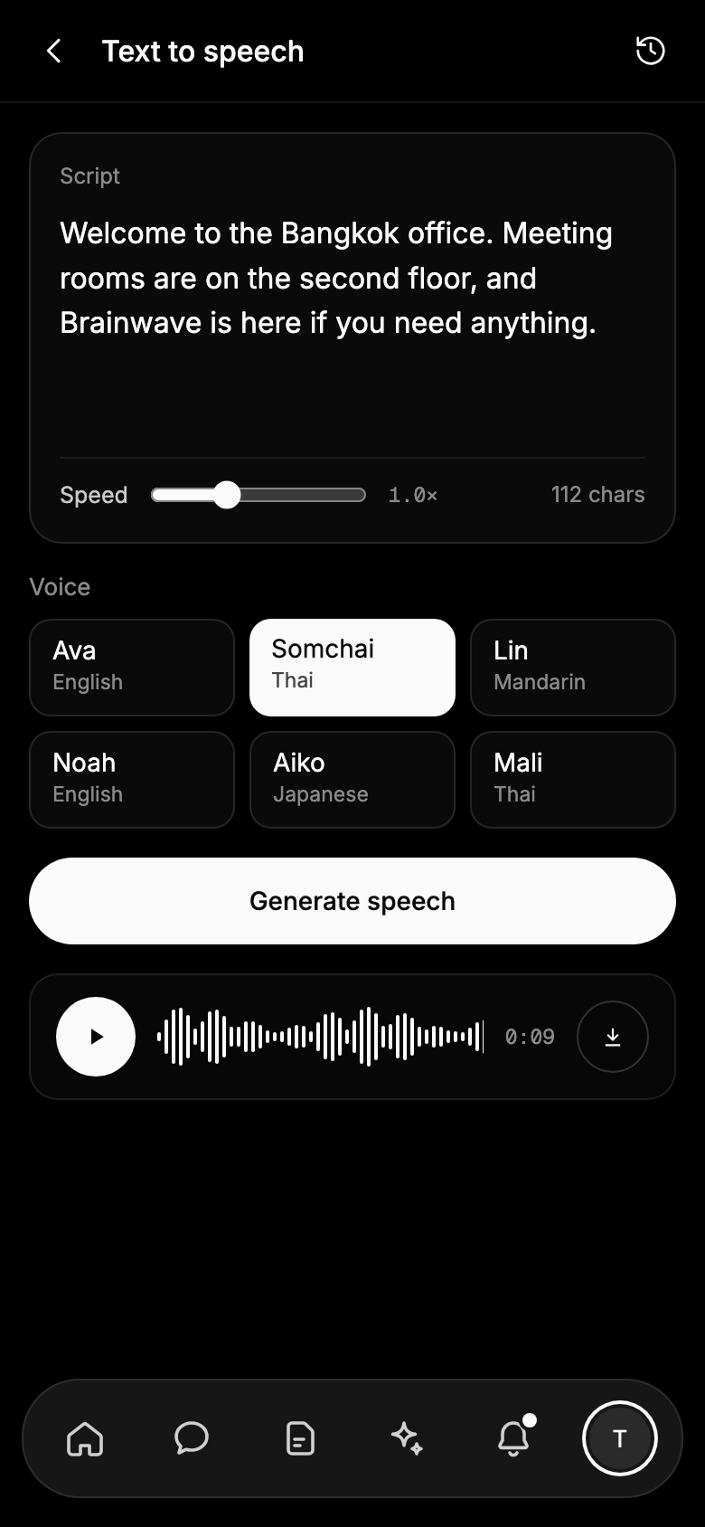 Brainwave iPhone app: Text to speech