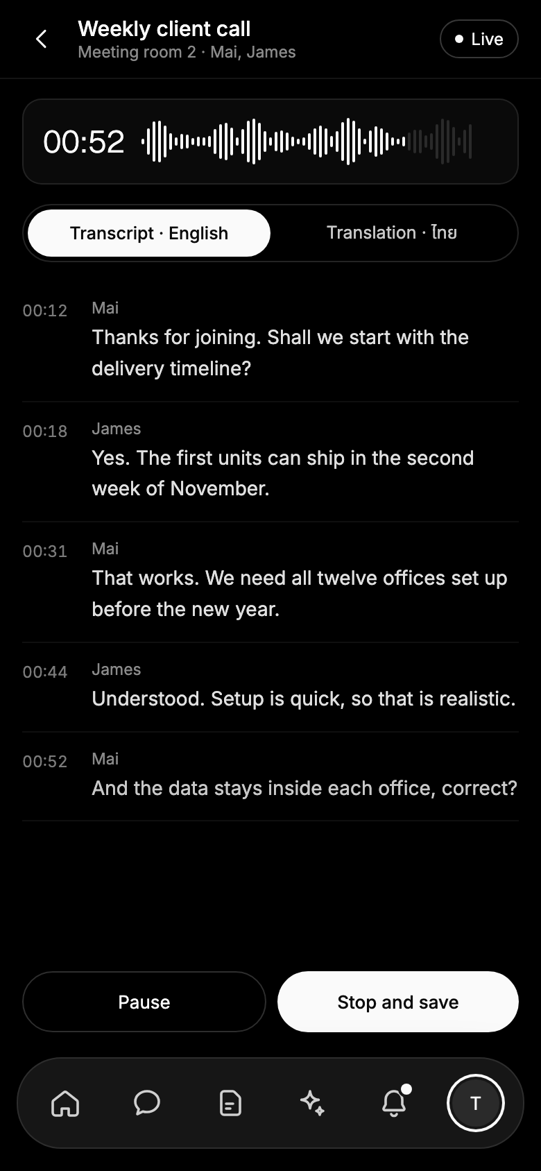 Brainwave iPhone app: Transcription
